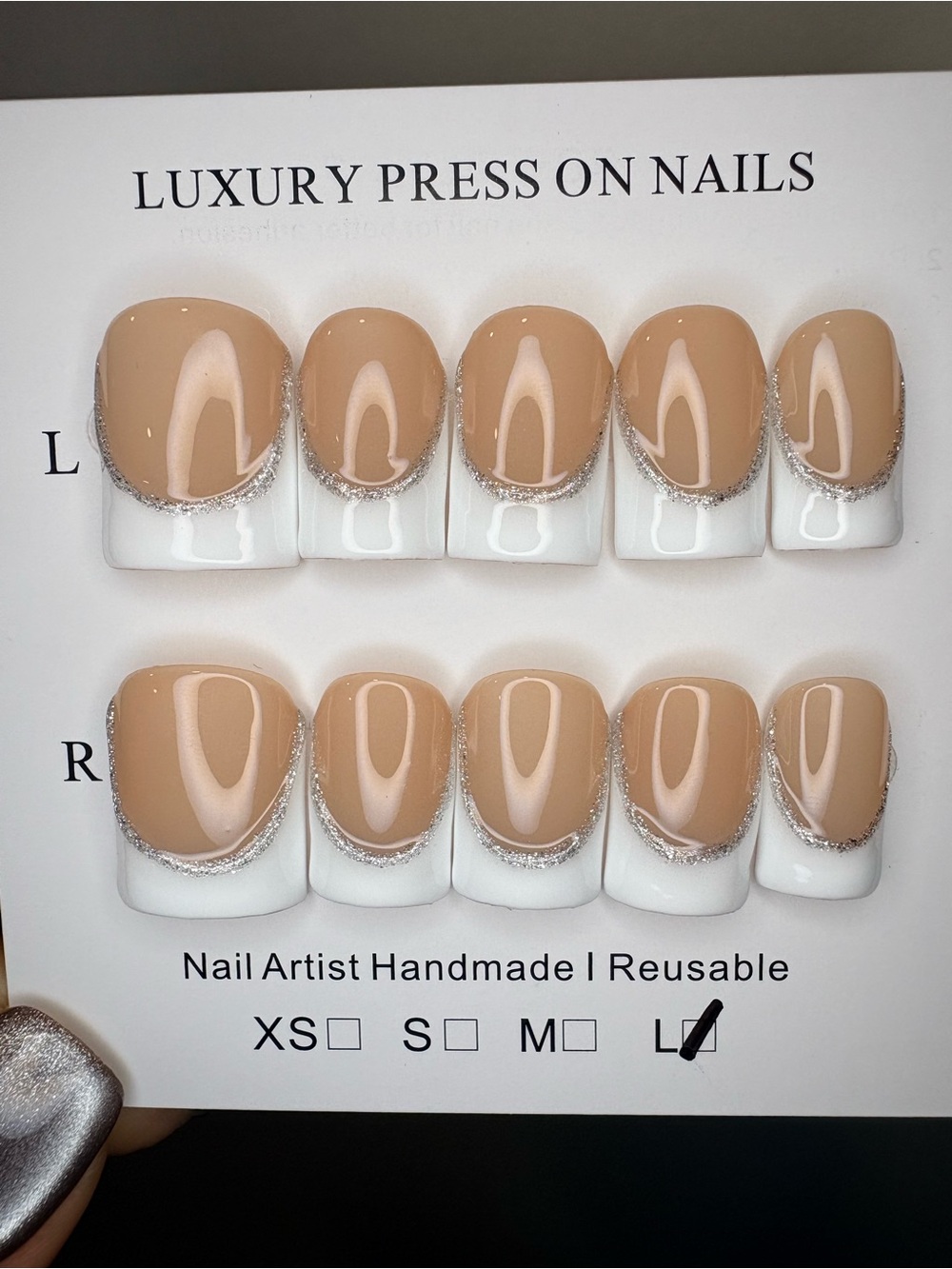 Neutral Nude Press-On Nails with Silver Accent - Picture 2 of 2